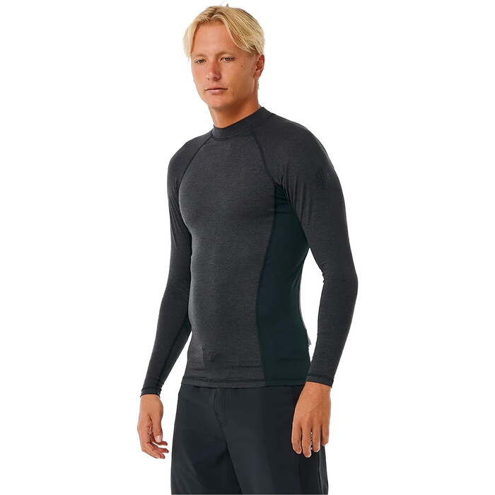 2024 Rip Curl Hombres Dawn Patrol Performance UPF Chaleco De Lycra De Manga Larga 14AMRV - Black Marled